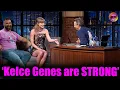 Download Lagu Jason GIGGLES as Taylor Swift spills the tea on fiancé Travis Kelce's reactions - Seth Meyers show