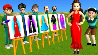 Scary Teacher 3D vs Squid Game Drawing Dresses Squid Girl go Party Nice or Error 5 Times Challenge