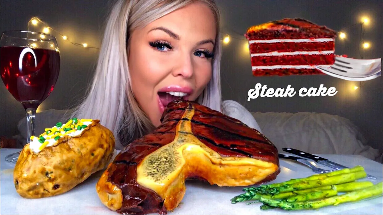 ASMR STEAK CAKE, BAKED POTATO CAKE, CANDY ASPARAGUS, EDIBLE KNIFE, REALISM CAKE PRANK, MUKBANG 먹방