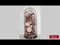 Antique American Victorian glass domed diorama of floral