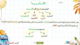 التشبيه الصف الأول الإعدادي 2026 لغة عربية ترم أول المنهج الجديد 
