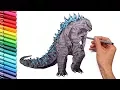 Godzilla Coloring Pages for Kids to Learn Colors - Draw and Color Godzilla Giant Dinosaur