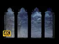 4K Harry Potter Winter Window View - Hogwarts Snow Ambience \u0026 Wind Sounds for Study and Sleep