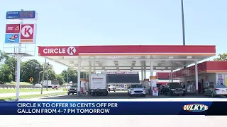 Circle K gas stations offering 30 cents off fuel in Louisville on Thursday