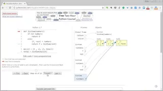 Demo of visualizing Python code execution using pythontutor com