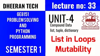 GE8151 PROBLEM SOLVING AND PYTHON PROGRAMMING PSPP Manojkumar Lectures list in loops mutability