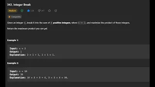 Leetcode 343 Integer Break Solution