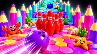 🎳🌈 Bowling Ball Smashes Kinetic Sand Space Adventure Colors, Sea Animals & Everyday Items for Kids