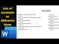 how to insert or generate list of abbreviations or acronyms in microsoft word