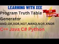 Program Truth Table Generator of Gates AND OR XOR NOT NAND NOR XNOR