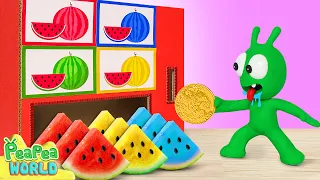 pea pea plays with colorful watermelon vending machine cartoon for kids pea pea world