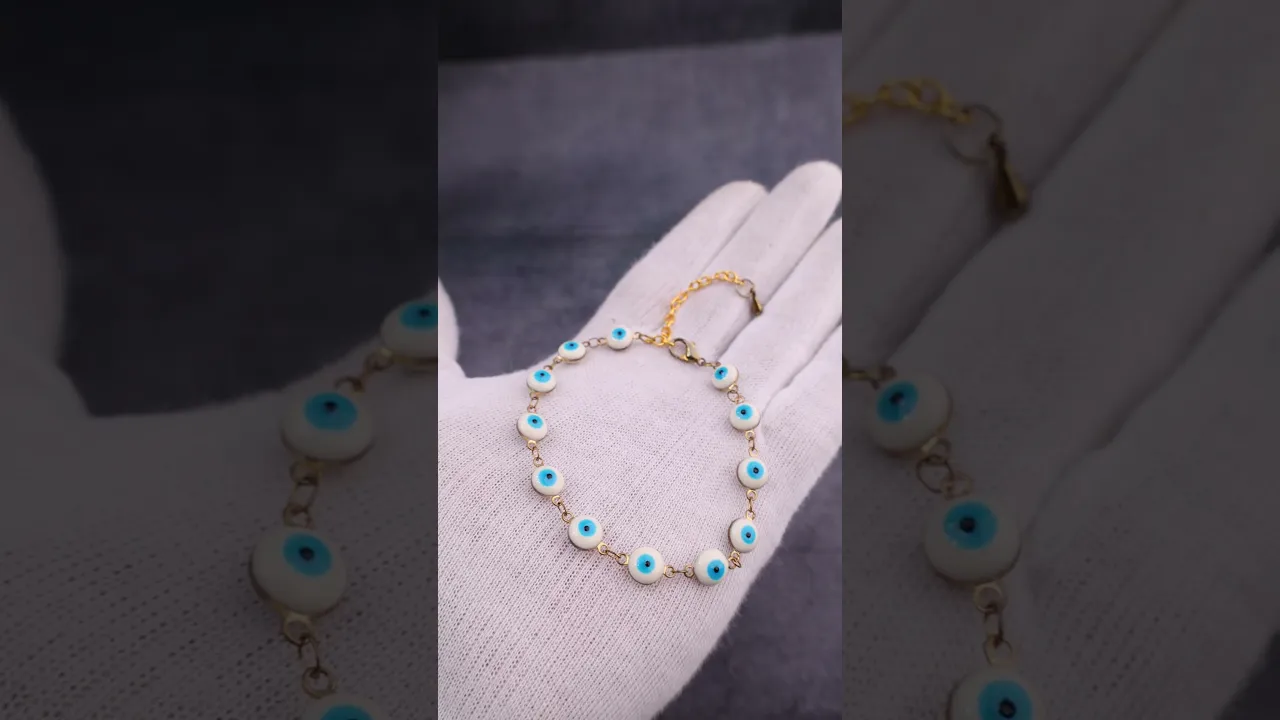 Blue Onyx Evil Eye Round Shape Anklets for Protection & Style