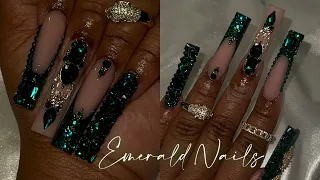 EMERALD GREEN NAILS HOW TO FULL BLING FRENCH BLING
