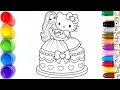 Barbie and Hello Kitty Birt ay Cake Coloring Page for Kids Fun Creative Activity