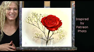 Learn How to Draw Paint with Acrylics SINGLE RED ROSE Easy Fun Art Tutorial-Paint and Sip at Home