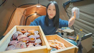 2단 편백찜과 함께하는 초 강풍 속 1박 힐링(?) 캠핑 | 가리비&대하 | 동검도 검디관광농원캠핑장