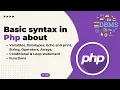 Basic syntax in Php Variables Datatypes Conditional Loop statement Functions More in Tamil