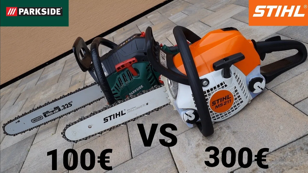 Porovnanie reťazových píl Parkside PBKS 53 A1 z výkonom 2KW vs Stihl MS 211 z výkonom 1,7KW.