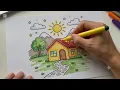 Simple House Landscape Coloring Page How to Draw and Color with Markers