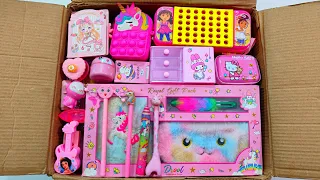 Unboxing Satisfying Pink Stationery 📚, Pencil Case, Unicorn Gift Set, Pouch, Sharpener, Pen, Erasner