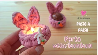 Mini cachepô porta vela/bombom de crochê com fio de malha - A Crocheterapia