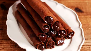 Crispy Chocolate Wafer Rolls チョコロールウエハース #asmr #chocolate #crispy