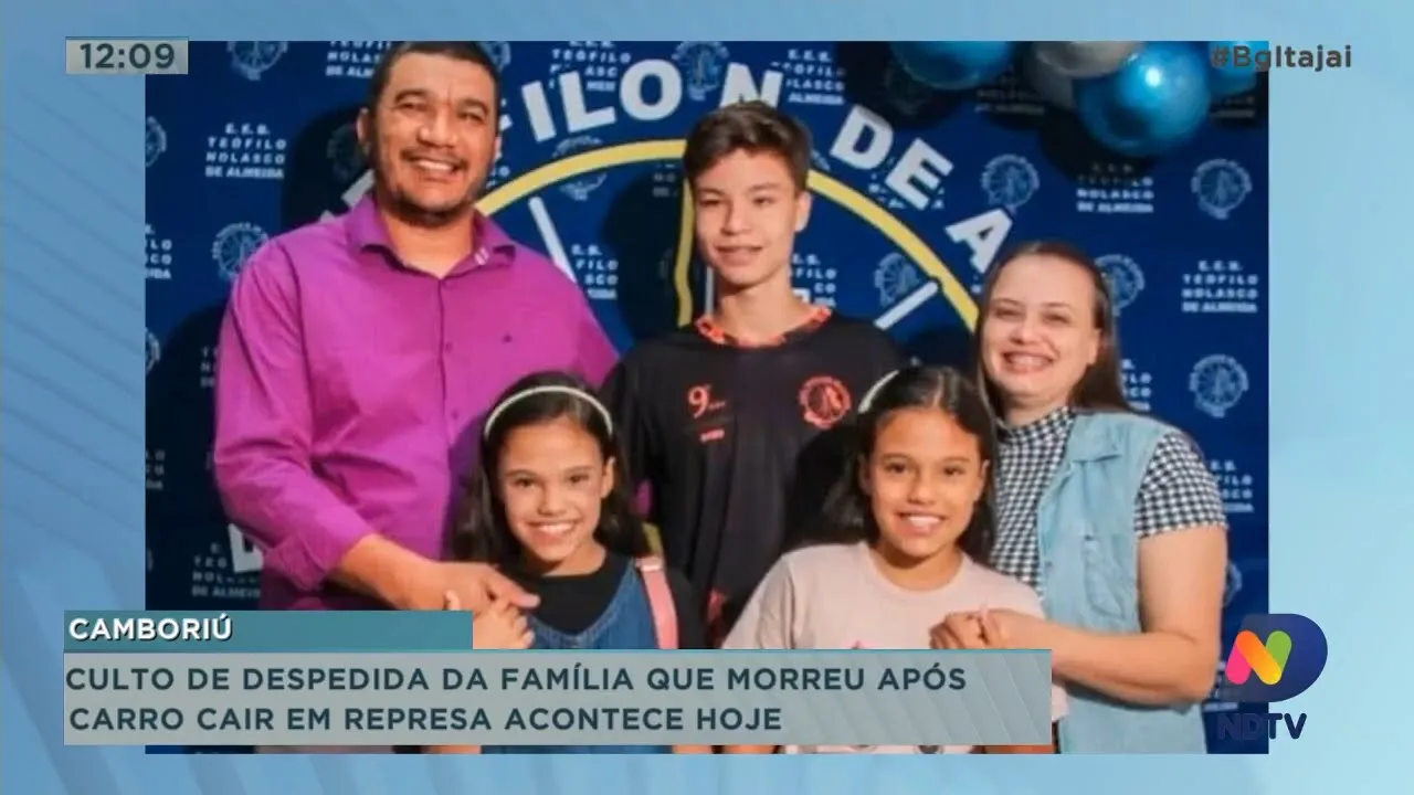 Culto de despedida da família que morreu após carro cair em represa acontece hoje em Camboriú