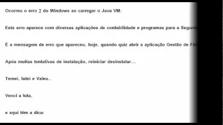 Ocorreu o erro 2 do windows ao carregar o Java VM