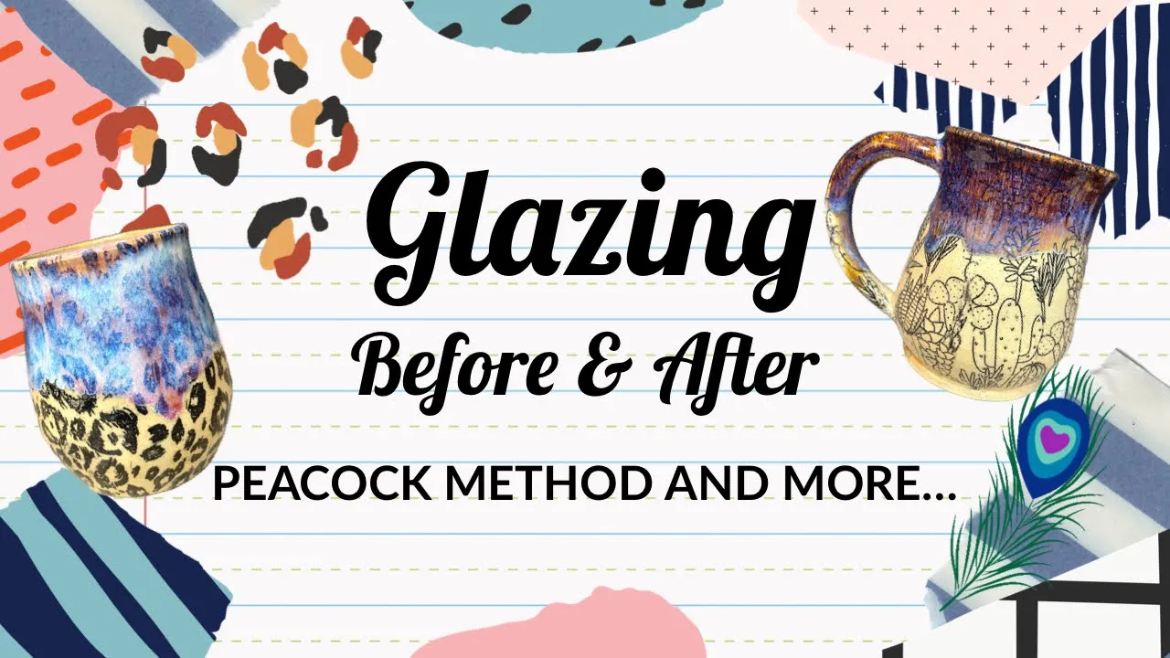Before and after glazing tumblers, mugs, spoon rests and a peacock chip bowl! #pottery #ceramic #art