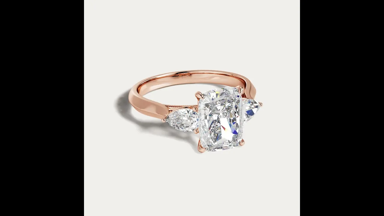 Natalie丨Elongated Cushion Lab Diamond Engagement Ring with Leaf-Inspired Pear Accents