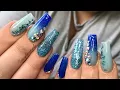 BLUE NAILS LONG COFFIN SHAPE ACRYLIC NAILS