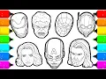 Avengers members Superheroes Faces Drawing and Coloring
