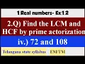 lcm and hcf of 72 and 108 by prime factorization method