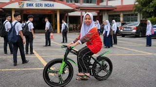 ABANG PRANK AMBIK ADIK BALIK SEKOLAH NAIK BASIKAL LAJAK