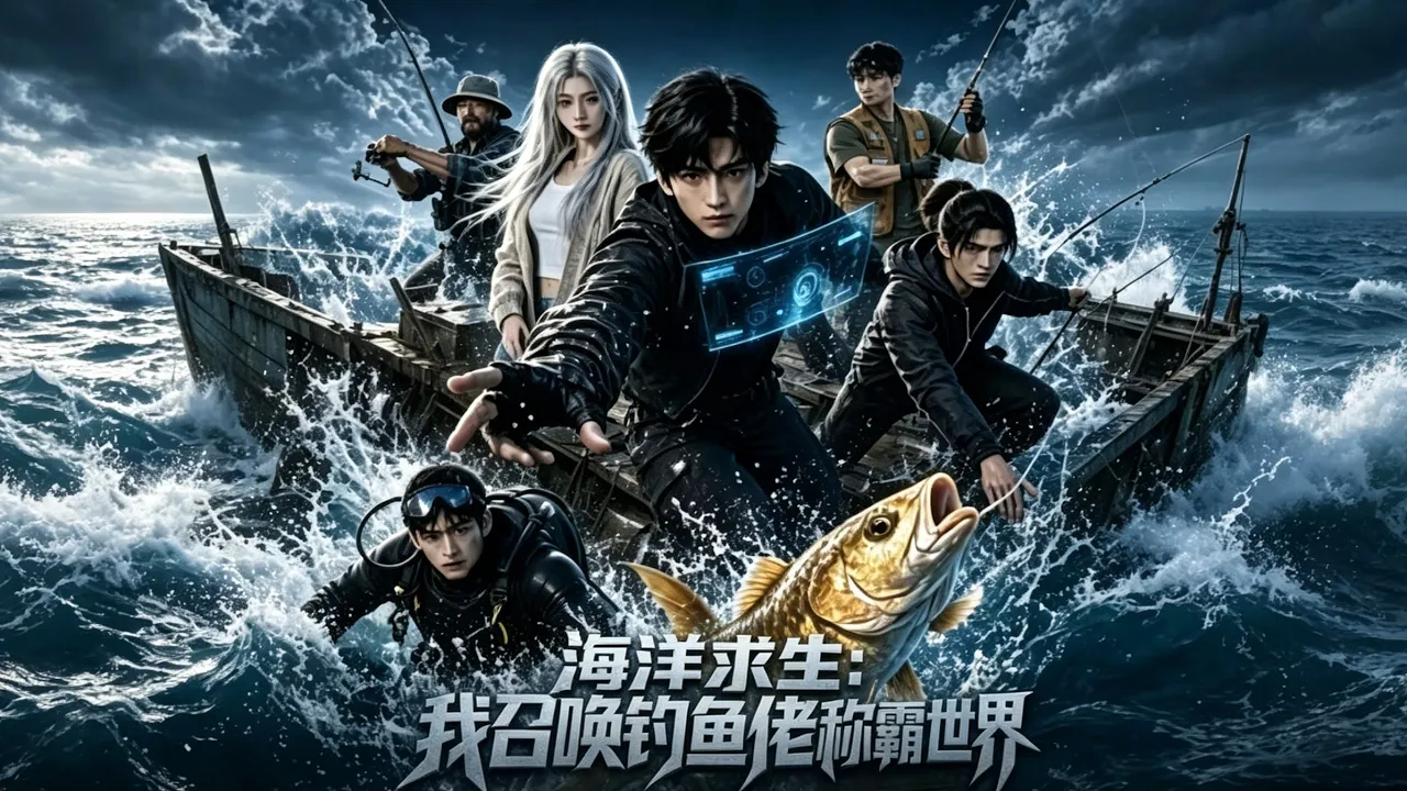 AI漫劇 海洋求生我召喚釣魚佬稱霸世界第一季 穿末世搖玩家建海上堡壘剛升級就迎外星風暴