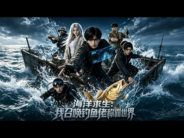 AI漫劇 海洋求生我召喚釣魚佬稱霸世界第一季 穿末世搖玩家建海上堡壘剛升級就迎外星風暴