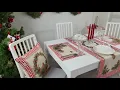 Christmas table runner with green wreath and candles Table runner Modern holiday decor