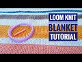 How to Loom Knit a Garter Stitch Striped Blanket Rug using a Round Loom DIY Tutorial