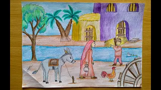 موضوع رسم عن الريف سهل وبسيط رسمه عن الريف المصري 