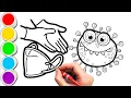 Wash your Hands from Germs Drawing Painting Coloring For Kids and Toddlers - Child Art