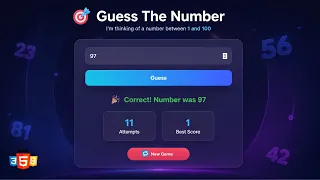Responsive Number Guessing Game HTML CSS JS