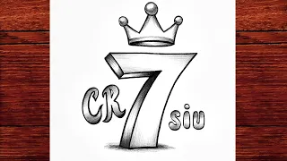 CR7 Easy 3D Drawing ⚽ | 3D Cristiano Ronaldo Number 7 Pencil Sketch Tutorial