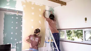 DIY drywall for our tiny shipping CONTAINER HOUSE [taping+mudding+painting] #085
