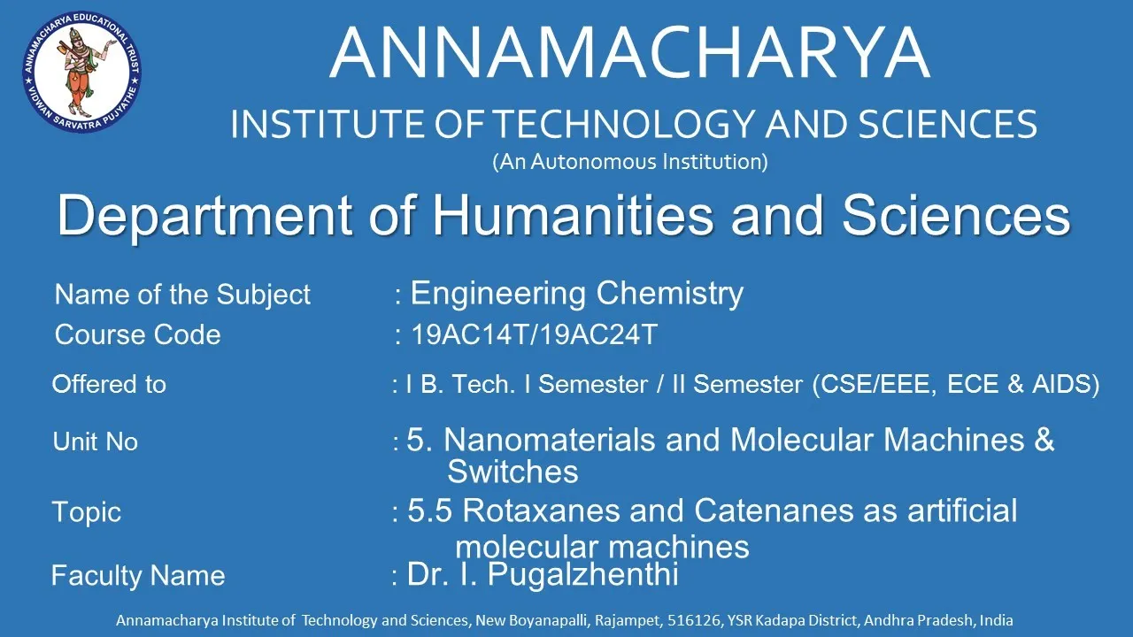Engineering Chemistry 5.5 Rotaxanes and Catenanes as artificial molecular machines