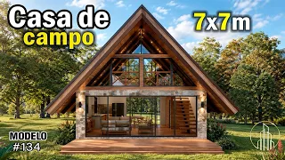 Diseño de Casa Cabaña Tipo A (7x7m) | Ideal para el Campo o Fin de Semana 🌲🏡