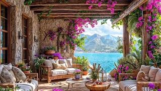 Cool Spring Morning 4K Relax on a Wooden Deck by the Sea with Calm Piano Music & Bird Sounds