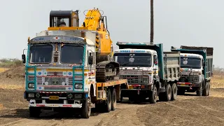 JCB 205 Excavator Loading Mud TATA Tippers  Making Watermelon Juice of Field Pond for water Storage