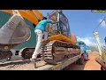 JCB 205 vs TATA 330 Excavator Rock Breaking and Loading Old Truck for Rubber Gloves Factory