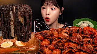 SUB)이 조합 뭐예요?🔥매운 쭈꾸미에 살얼음 동동 냉면 먹방! 여름 막차 꿀조합 Spicy Jjukumi Mukbang Asmr