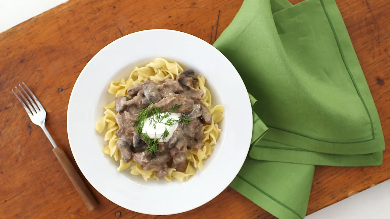 Beef & Mushroom Stroganoff made in a slow cooker. 